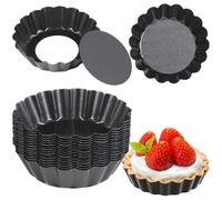 16 teglie per crostate con fondo rimovibile, 7,6 cm, scanalate, antiaderenti, in acciaio al carbonio, a forma di fiore, pirottini da forno per brownie, budino, crostate, quiche