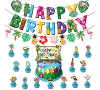 16 topper per torta tropicale 25 striscioni per feste di compleanno hawaiani Aloha Cupcake ananas fenicottero decorazioni per cupcake a tema hawaiano Luau Baby Shower forniture per feste di compleanno