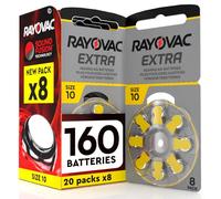 160 batterie per apparecchi acustici Rayovac Extra Size 10. - 20 blister da 8 batterie