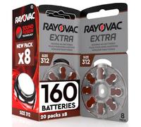 160 batterie per apparecchi acustici Rayovac Extra Size 312. - 20 blister da 8 batterie