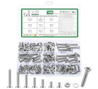 160 Pz Set di Vis M6, Viti Bulloni e Dadi Set, Bulloni Viti a Testa Svasata e Dadi e Rondelle Kit, Bulloni Viti a Testa Piatta a Croce con Dadi, Viti Bulloni a Testa Svasata a Croce(Argento, M6)