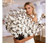160 steli 16 pezzi Eleganti rami di fiori di pruno bianchi artificiali, decorazione floreale per le vacanze, fiori finti a stelo lungo realistici, adatti per casa, ufficio, matrimonio e decorazione pe