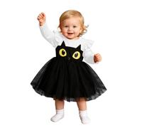 160 - Vestito da zucca per bambini, in cotone, autunno/inverno, a maniche lunghe, tutù, con scollo rotondo e volant, maniche ad aletta, simpatico gatto, gonna in tulle, per Halloween, carnevale e