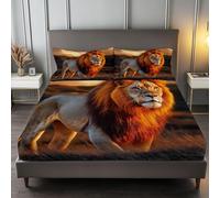 160 x 200 cm Lenzuolo con Angoli Stampati, Animale Leone Savana 100% Microfibra Morbida, con Tasca Profonda 30 cm ed Elastico Antipiega Traspirante, Biancheria da Letto Moderna, Marrone