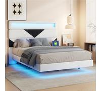 160 x 200 con testa modulare, LED e porte USB, letto baule con striscia luminosa sotto e tessuto velluto beige, letto matrimoniale imbottito moderno per 2 persone (triangolo nero, 160 x 200 cm)