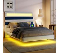 160 x 200 con testa modulare, LED e porte USB, letto cassaforte con striscia luminosa sotto e tessuto velluto beige, letto matrimoniale imbottito moderno per 2 persone (blu, 160 x 200 cm)