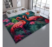 160 x 230 cm Tappeto Salotto Pelo Corto Verde Rosa, Giungla Tropicale Fiori Fenicotteri Temi Tappeti Antiscivolo Lavabile Tappeti per Camera Da Letto Cameretta Soggiorno Sala Scendiletto