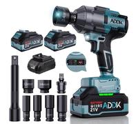 1600Nm - Chiave a urto senza fili, avvitatore elettrico con due 4,0 Ah batteria, 5 prese a urto, avvitatore a urto 1/2' Brushless, avvitatore a urto elettrico 21 V per auto e
