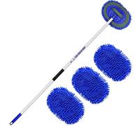 160cm 63" Spazzola Lavaggio Auto con Manico Telescopico Microfibra Spazzolone Pulizia Camion Kit Detailing Accessori Camper Car Vetri Prodotti Autolavaggio 2 In 1 Interni Wash Brush (3 Teste Ricambio)
