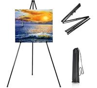 160cm Cavalletto Pittura Portatile Metallo con Borsa, Cavalletto Esposizione Regolabile Esporre Artistico, Treppiede Pieghevole Pavimento per Poster Cartello Matrimoni Interni Esterni Nero