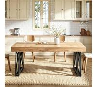 160cm Farmhouse Dining Table with Sturdy Metal Legs