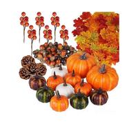 162pcs Artificial Autumn Maple Leaves, Harvest Pumpkins, Acorns, Pine Cones and Orange Berry Stems Set for Fall Thanksgiving