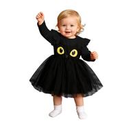 164 - Vestito da zucca per bambini, in cotone, autunno, inverno, a maniche lunghe, tutù, con scollo rotondo e volant, maniche ad aletta, simpatico gatto, gonna in tulle, per Halloween, carnevale e