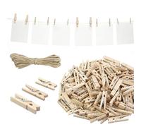 165 Mini Mollette in Legno Decorative 2,5/3/3,5 cm per Foto con Stringa di Iuta da 10 m per Appendere Foto