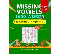1650 Missing Vowels Word Search: 110 Puzzles, 1650 Words with Interesting Themes, Designed for Grades 3-4, Ages 8-10