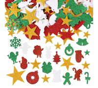 166pz Adesivi Natalizi Glitterati Albero di Natale Fiocco di Neve Stella Decorazione Natale Gommapiuma Oro Verde Rosso per Scrapbooking Cartolina Biglietti Auguri Buste Regalo Creazione