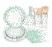 168 Pezzi Set di Piatti di Carta Usa e Getta Verdi, Stoviglie per Feste Piatti di Carta Tovaglioli Posate per Compleanno Anniversario di Matrimonio Decorazione con Cucchiaio Forchetta (24 Ospiti)