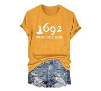 1692 We're Still Here Camicia di Halloween Donne Strega T Shirt Divertente Costumi di Halloween Manica Corta Top Teen Ragazze Festival Vestiti, Giallo, L