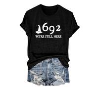 1692 We're Still Here Camicia di Halloween Donne Strega T Shirt Divertente Costumi di Halloween Manica Corta Top Teen Ragazze Festival Vestiti, Nero , XL