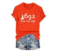 1692 We're Still Here Camicia di Halloween Donne Strega T Shirt Divertente Costumi di Halloween Manica Corta Top Teen Ragazze Festival Vestiti, Arancione, XL