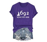 1692 We're Still Here Camicia di Halloween Donne Strega T Shirt Divertente Costumi di Halloween Manica Corta Top Teen Ragazze Festival Vestiti, Viola, XXXL