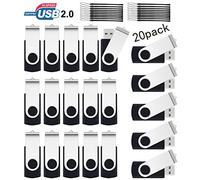 16GB USB Flash Drive,SRVR 20Pack USB2.0 Swivel Thumb Drives Data Storage Jump Drive Zip Drive Memory Sticks External Devices with Led Indicator(Black Color With Lanyard)