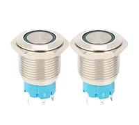 16mm Auto Locking Push Button Switch 12-24VDC | IP65 Water - Impervious & Particle - Impervious Metal Switch | 2 Pcs Stainless Steel Switch for CNC/Healthcare/Industrial (Verde)