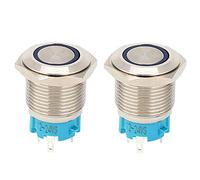 16mm Auto Locking Push Button Switch 12-24VDC | IP65 Water - Impervious & Particle - Impervious Metal Switch | 2 Pcs Stainless Steel Switch for CNC/Healthcare/Industrial (Blu)