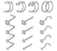16pcs 20g Acciaio Inossidabile Naso Stud per le Donne 20g Anello Naso Acciaio Chirurgico per Gli Uomini Body Piercing Gioielli, 6.5 mm, Acciaio inossidabile, Nessuna pietra preziosa