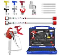 16pcs Airless Kit pistola di verniciatura con pistola di vernice Airless 3600 PSI,1 protezione dell'ugello,5 testine di spruzzo,2 aste di estensione,1 guarnizione rotante, 5 filtri e 1 scatola di
