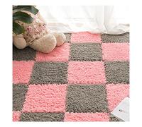 16Pcs Interlocking Foam Carpet,Shaggy Soft Foam Play Mat,Fluffy Area Rugs,Square Plush Puzzle Floor Tiles,Crawling Mats for Living Room Bedroom,12X12inch,Blue(Pink+grey)