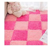 16Pcs Interlocking Foam Carpet,Shaggy Soft Foam Play Mat,Fluffy Area Rugs,Square Plush Puzzle Floor Tiles,Crawling Mats for Living Room Bedroom,12X12inch,Blue(Pink+rose Red)