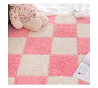 16Pcs Interlocking Foam Carpet,Shaggy Soft Foam Play Mat,Fluffy Area Rugs,Square Plush Puzzle Floor Tiles,Crawling Mats for Living Room Bedroom,12X12inch,Blue(Beige+pink)