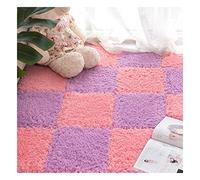 16Pcs Interlocking Foam Carpet,Shaggy Soft Foam Play Mat,Fluffy Area Rugs,Square Plush Puzzle Floor Tiles,Crawling Mats for Living Room Bedroom,12X12inch,Blue(Pink+purple)