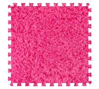 16Pcs Interlocking Foam Carpet,Shaggy Soft Foam Play Mat,Fluffy Area Rugs,Square Plush Puzzle Floor Tiles,Crawling Mats for Living Room Bedroom,12X12inch,Blue(Rose Red)
