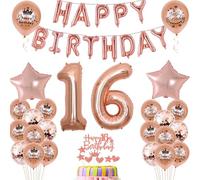 16th Birthday Decoration Girl Rosegold 16th Birthday Party Deco Set, Birthday Deco Girl 16 anni, 16 compleanno ragazza deco 16 compleanno ragazza Giant Foil Balloons numero 16 palloncini