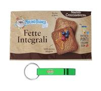 16x Mulino Bianco Fette Biscottate Integrali, Spesse, Croccanti e Friabili, Senza Olio di Palma, Colazione Ricca di Fibre e Gusto, 630g + Portachiavi Beni Culinari in Omaggio
