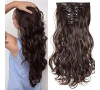 17" 43cm Extension Capelli Clip Mossi 140g Full Head 8 Fasce con 18 Clip Capelli Sintetici Extension - Marrone Scuro