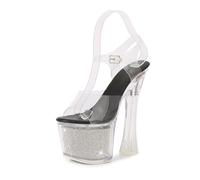17.5cm Scarpe Col Tacco Donna Tacco Grosso Trasparente Sexy Comodi Open Toe Fibbia Regolabili Cinturino Alla Caviglia Scarpe Ballo Professionali Performance Sul Palco Dancing Pole Dance Scarpe Tacco(B