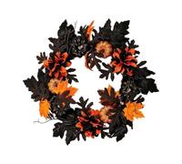 17.7-Inch Halloween Wreath - Black & Orange | Spooky Pumpkin Maple Garland
