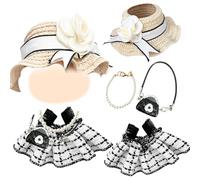 17 cm vestiti per bambole, eleganti vestiti per bambole, set di accessori con 1 classico abito da controllo, 1 cappello in paglia, 1 collana, 1 borsa per fiori per ragazze, compleanno, senza bambola