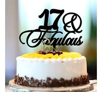 17 & Fabulous Cake Topper 17th Happy Birthday Cake Topper Acrilico Nero Diciassette 17 anni Decorazione per festa di compleanno Personalizza Nome Qualsiasi Età Numero 17° Anniversario Regali di