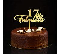 17 & Favoloso topper per torta per 17° compleanno, glitter oro diciassette anni 17 anni, decorazione per torta di buon compleanno, personalizzabile con nome qualsiasi età, numero 17° anniversario