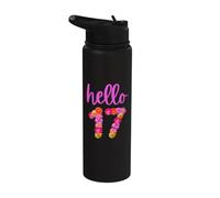 17 Fiore di compleanno di un anno Ciao 17 È il mio 17 ° compleanno Stainless Steel Insulated Water Bottle