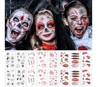 17 fogli di tatuaggio di Halloween per bambini, cicatrici, ferite, ragni, accessori per tatuaggi per adulti, bambini, diavolo, zombie vampiro, accessori per costume di Halloween, regali