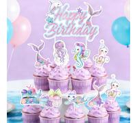 17 pezzi Decorazioni per cupcake a tema sirena, decorazioni per torta a motivo di creature marine, decorazioni per torta di festa a tema sirena, decorazioni per festa di compleanno a tema sirena, deco