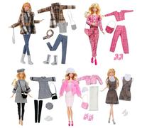 17 pezzi di abbigliamento e accessori per bambole da 11,5 pollici Compatibile con Barbie, nuovi vestiti per bambole 5 outfit alla moda a quadri con giacca e gonna 5 paia di scarpe 4 borse 2 cappelli 1