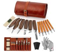 17 Pezzi Kit di Coltelli per Intaglio del Legno, Strumenti per Intaglio del Legno, con custodia, Sicurezza Guanti, Pietra Lucidante, Affilatura, Strumenti per Intaglio Legno per DIY Principianti