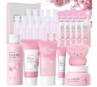 17 Pezzi Kit per la Cura Della Pelle Sakura, Kit Sakura con Detergente/Tonico/Essenza/Dispositivo Detergente/Maschera ier il Viso Ecc, Kit per la Cura del Viso per Ragazze e Donne