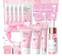 17 Pezzi Kit per la Cura della Pelle Sakura, Set Regalo per la Cura Della Pelle con Tonico, Crema Viso, Maschera per dormire, Maschera di fango, Essenza, Sakura Skincare Set per Ragazze Donne